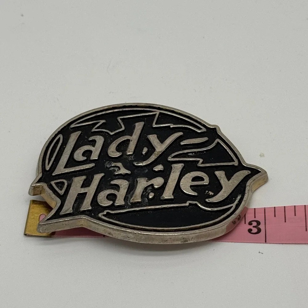 Vintage 1984 Lady Harley Davidson Metal Belt Buckle Black Enamel 3.5